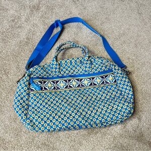 Vera Bradley 2008 Riviera Blue and Yellow Weekender Duffel Travel Bag